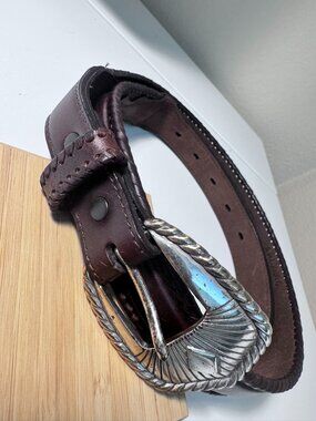 Reward Genuine Leather Brown Belt Size 36 Western Style Silver Tone